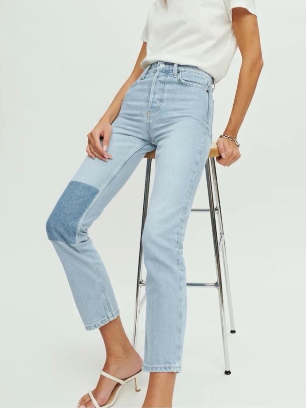 Reformation High-Rise Light Wash Patch Detail Women's Jeans